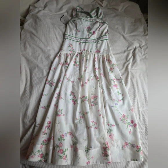 H&M Lovely Long FLORAL Back Tie-detail Midi Dress Floral Cream Floral BNWT - Picture 14 of 16